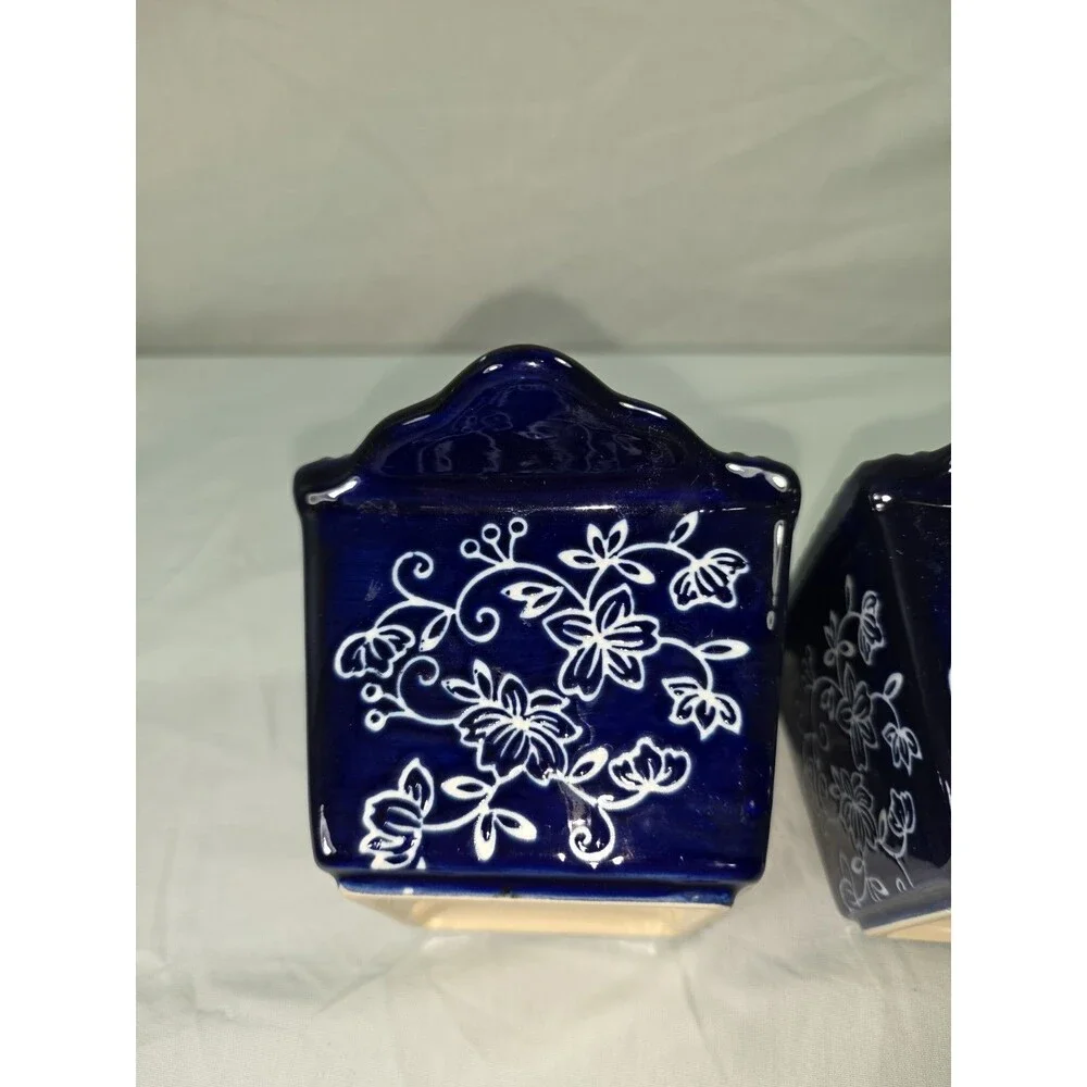 Temp-tations Floral Lace Cobalt Blue 10 OZ Square Ramekins Mini Bakers Set of 4